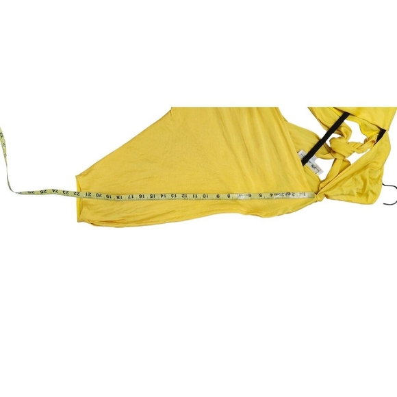 Diane von Furstenberg Yellow Draped Midi Dress Women’s Size 4 Silky Deep V Neck - Picture 10 of 11